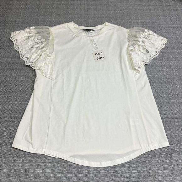 DAVI & DANI Tops - Davi & Dani Shirt Womens‎ 2XL Ivory Tulle Puff Sleeve Embroidered Fairy Feminine